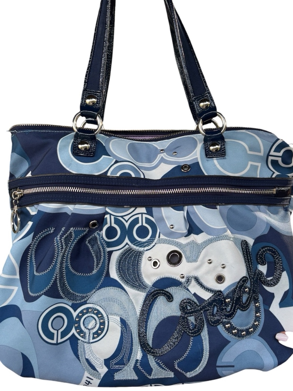 Coach Poppy Denim Patchwork Large Tote Bag Purse Vintage